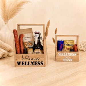 Wellness für Männer,Körbchen aus Klötzchen, Männergeschenk, Grillmeister, Geburtstag, Jubiläum ,Holzkorb, Präsentkorb, Geschenkidee