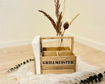 Personalized barbecue basket, basket made of blocks, barbecue party, gift idea for men, grill master, birthday, anniversary, wooden basket