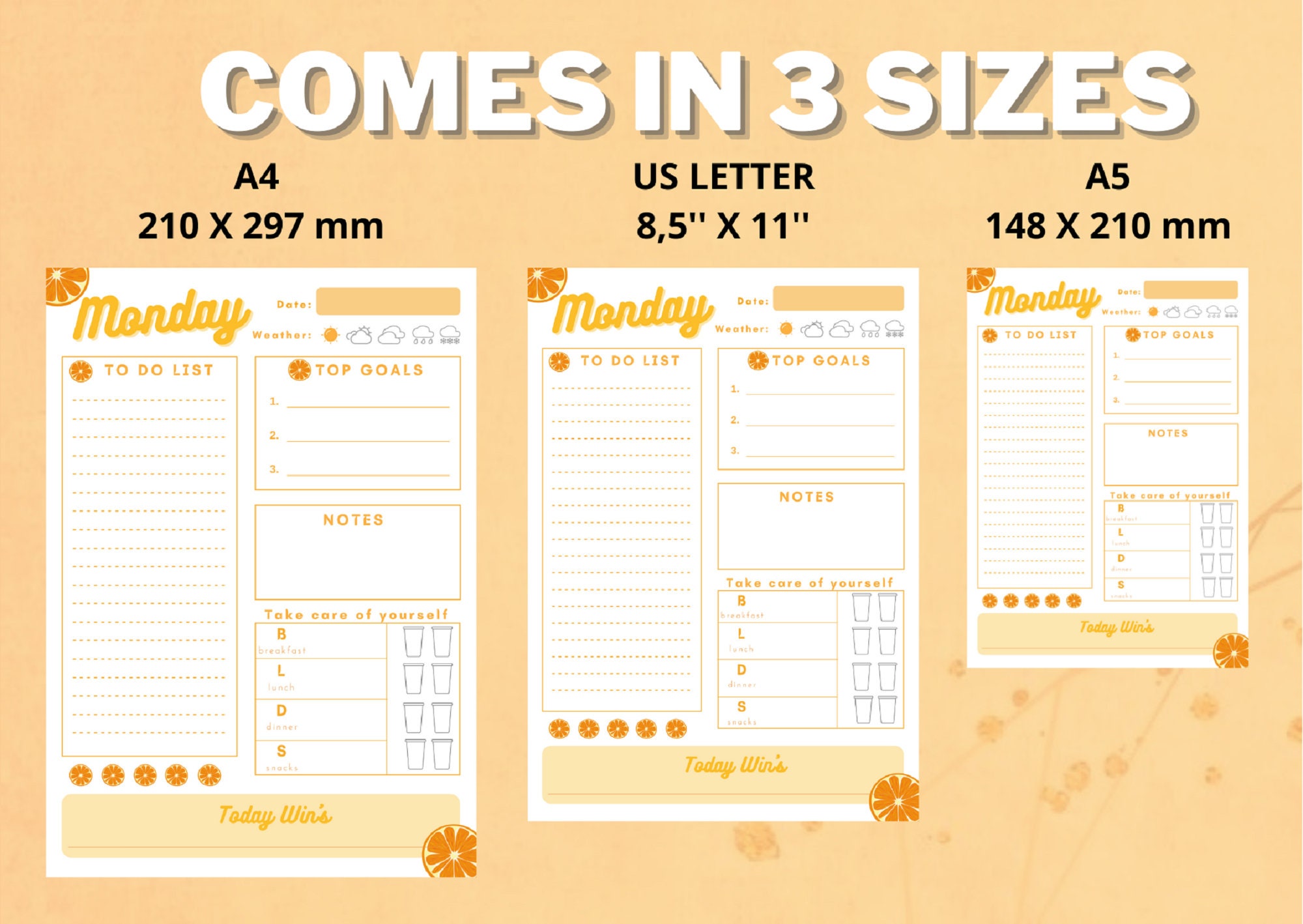 Orange Daily Planner Day Planner Work Planner Weekly Etsy