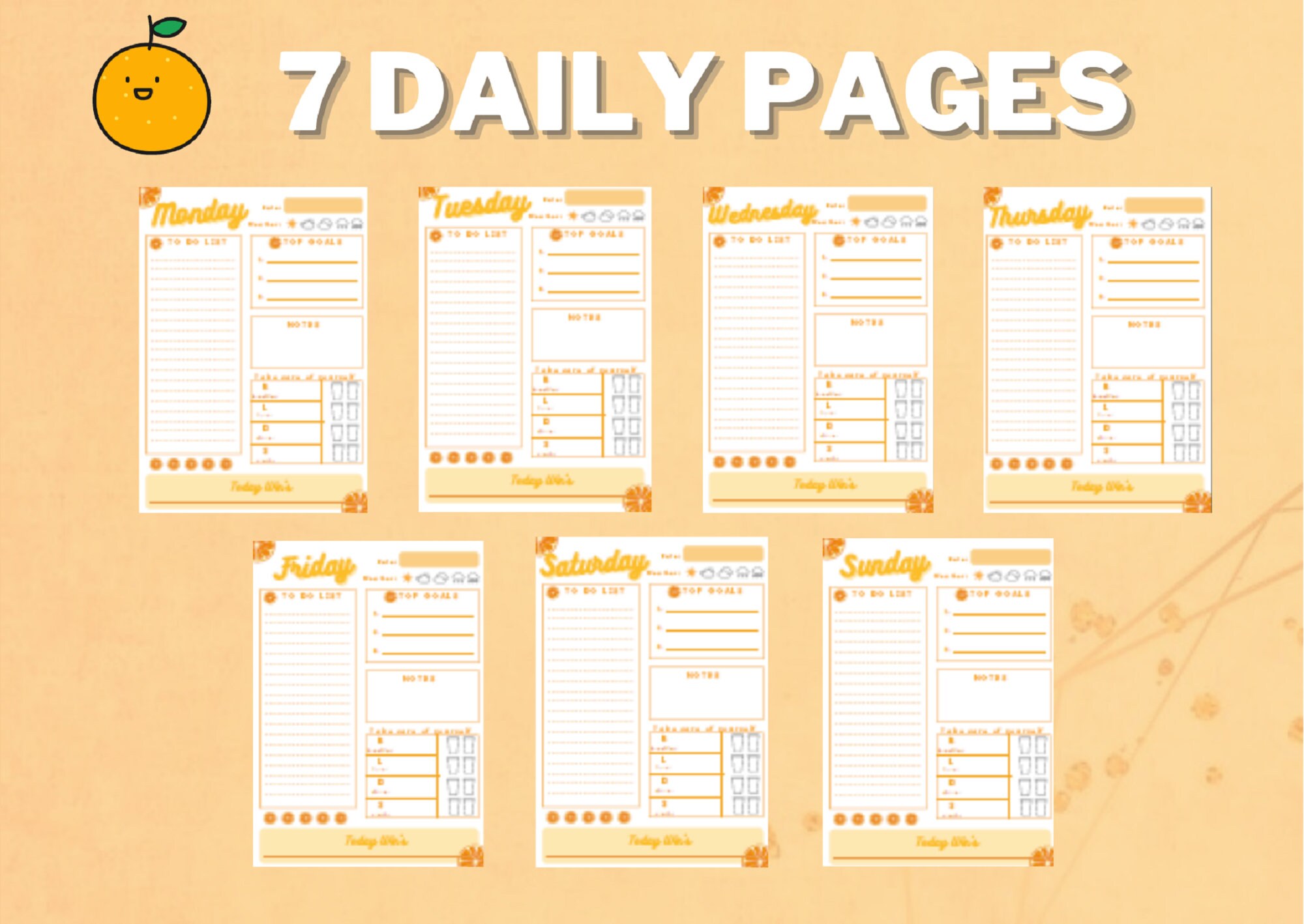 Orange Daily Planner Day Planner Work Planner Weekly Etsy