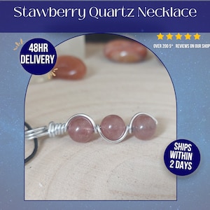 Handmade wire wrapped strawberry quartz crystal necklace , perfect crystal gift for her graduation , Minimalist pink gemstone pendant