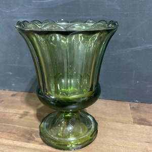 Vintage Avocado Green Glass Compote
