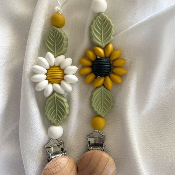 Sunflower Dummy Clip- Silicone Dummy Chain- Dummy Chain- Dummy clip- Baby essential- Pacifier Clip- Personalised Dummy- Engraving Dummy