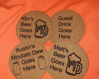 Juego de 4 posavasos de corcho personalizados: posavasos personalizados, recuerdos de boda grabados, regalo de inauguración de la casa