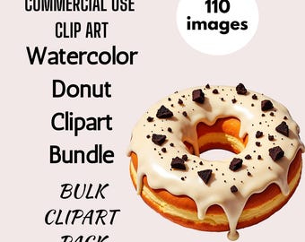 Pacchetto di clipart di ciambelle ad acquerello: 110 dolci dessert PNG (download digitale)