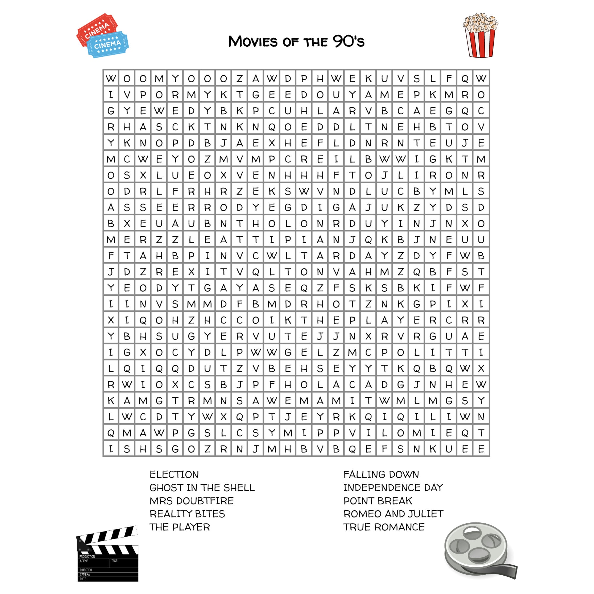 Word Search 90s Word Search Movies Word Search Printable PDF Word