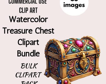 Watercolor Treasure Chest Clipart: 85 PNGs for Junk Journals (Commercial Use)