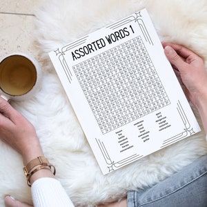 Word Search Printable Puzzle Instant Download,30 Printable Puzzle Pages for Kids and Adults, Includes Solutions, Digital Printable