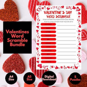 Valentines Day Word Scramble Bundle | 5 Word Puzzles | Printable Puzzle PDF | Word Game | Word Puzzle | Word Scramble Bundle |
