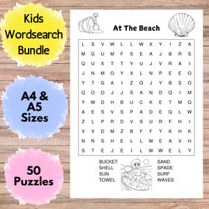 Kids Word Search Pages | Printable Activity Book for Kids | Educational Puzzle Bundle PDF | Homeschool Activity | Quiet Time Activity |