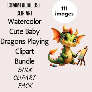 Cute Baby Dragons Playing Clipart, Watercolor Fairy Tale Illustrations, Fantasy Clip Art, Kids Birthday Invite Graphics, Nursery Decor