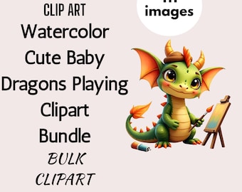 Watercolor Baby Dragons Clipart, Fairy Tale Graphics (Digital Download)