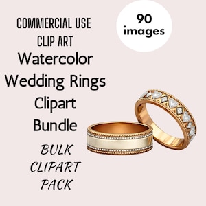 Clipart di fedi nuziali, fedi nuziali, clipart acquerello stampabile, JPG di alta qualità, clipart di nozze, clipart di spose eleganti, 90 immagini