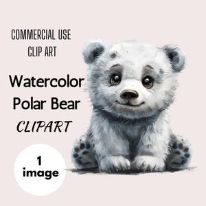 Watercolor Polar Bear Clipart PNG, SINGLE IMAGE, Commercial License, Transparent Png, Junk Journals, Arctic Animal Illustration