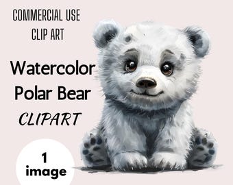 Aquarel ijsbeer clipart: pooldier png (commerciële licentie, digitale download)