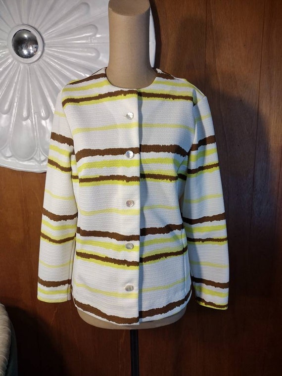 Vintage 1970's Catalina Yellow and Brown Striped … - image 1