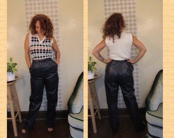 Pantalon vintage 1980/90's Navy Plissé En Cuir