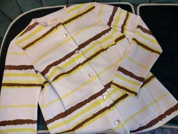 Vintage 1970's Catalina Yellow and Brown Striped … - image 7