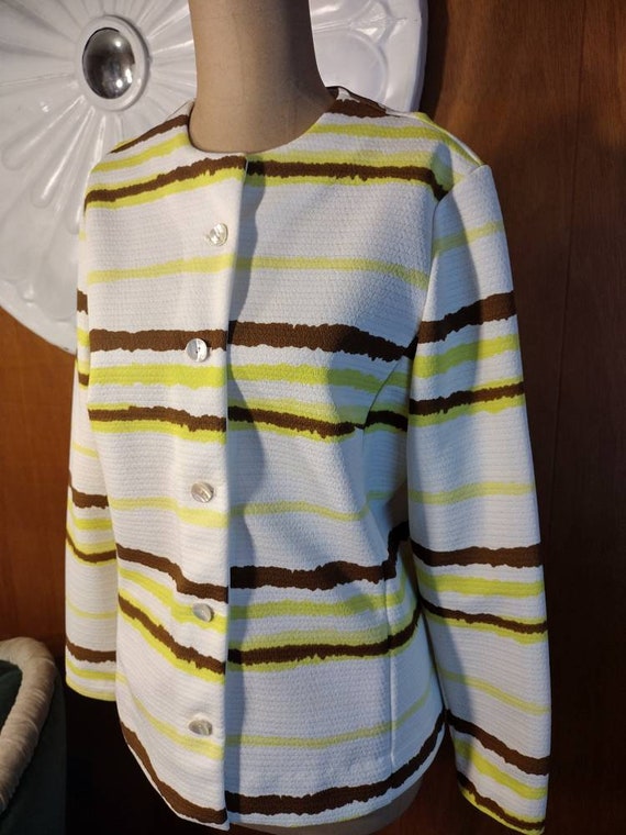 Vintage 1970's Catalina Yellow and Brown Striped … - image 2