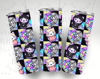 Kitty Wednesday & Enid skinny straight 20oz Tumbler. Famille Addams, Académie Nevermore, Best Friends. Fenêtre en verre fendu. Goo Goo Muck