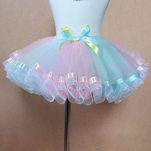 Girl's Unicorn Tutu  With Head Band /Rainbow Pastel Colors Tutu/Multi colors Double Ribbon Tutu/Birthday Outfit/Ballerina