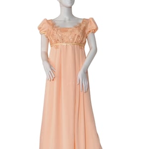 Vintage Costume Dress/Peach Color Regency Dress/ Bridgeton Inspired Dress,Embroidery Dress/Bridesmaid Dress/Regency Empire Gown