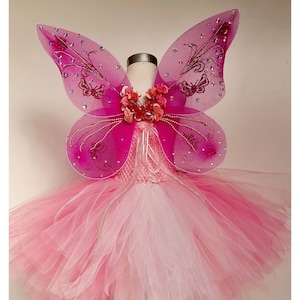 Kids Fairy Dress With Head Band and Butterfly Wings / Butterfly Costume/ Girls Halloween Costume/Kids Photography Outfit/Tutu Dress