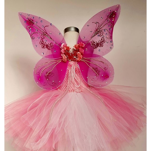 Vestido de hadas para niños con banda para la cabeza y alas de mariposa / disfraz de mariposa / disfraz de Halloween para niñas / traje de fotografía para niños / vestido de tutú