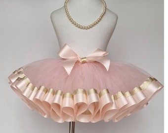 Light Peach Kids Tutus With Head Accessory/ Pastel Colors Tutu/Double Ribbon Tutu/Ballerina /Kids Tutu/Birthday Outfit