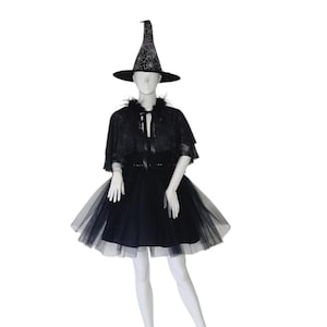 Black Halloween Costume With Free Witch Hat /Black Witch Costume/Women&#39;s Wizard Costume/Halloween Black Dress