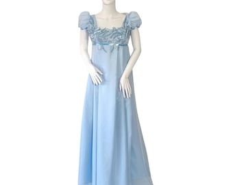 Light Blue Embroidery Regency Dress: Empire Gown