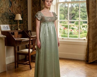 Regency Embroidery Dress:  Empire Gown/ Brocade Regency Dresses