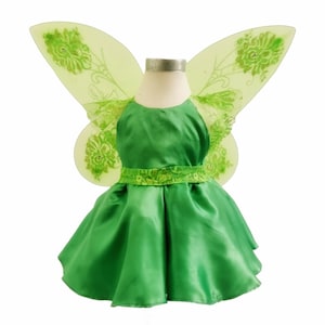 Vestido inspirado en Tinkerbell con alas de Tinkerbell / vestido de tutú verde / vestido de hadas / vestido de hadas del bosque de niña / vestido de Halloween para niños pequeños