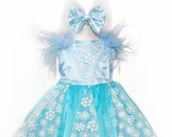 Frozen Movie Elsa Inspired Costume with Head Accessory and Cape/Blue Tutu Dress/ Princess Outfit/Snow Queen Dress/Princess Dress