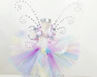 Baby Girl Fairy Tutu,Head Band  With Fairy Wings/ Kids Fairy Costume/Kids Rainbow Fairy Costume