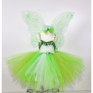 Tinkerbell Inspired Dress With Tinkerbell Wings & Head Accessory/ Green Color Tutu Dress/ Fairy Dress/ Girls Halloween Costume