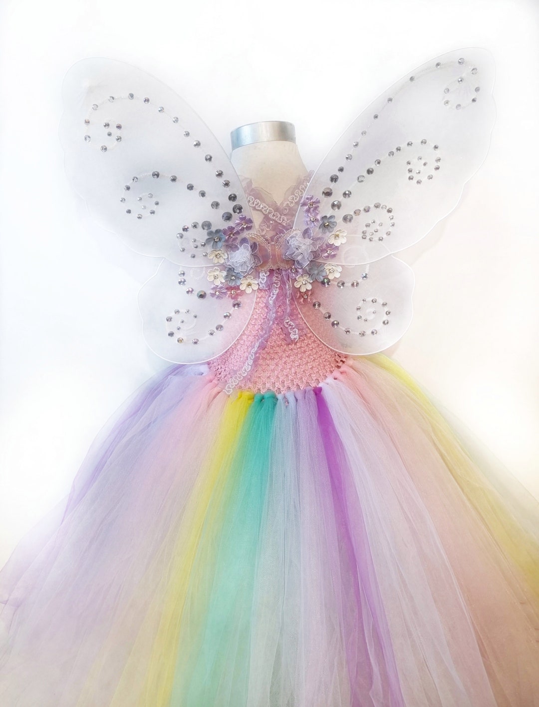 Baby Girl Pastel Rainbow Fairy Dress With Fairy Wings / Butterfly ...