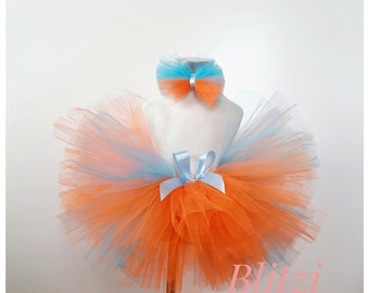 Bluey Tutu With Head Accessory / Kids Tutu/Kids Ballerina/Orange and Blue Tutu/Kids Tulle Skirt/Kids Birthday Outfit