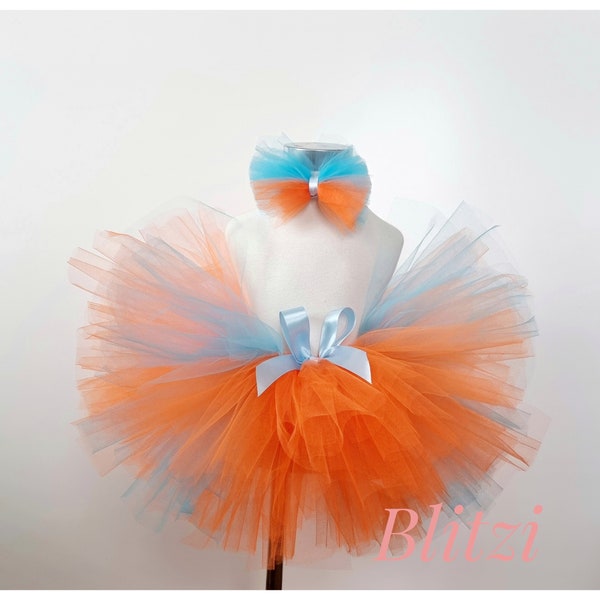 Tutú azul con accesorio para la cabeza / Tutú para niños/Bailarina para niños/Tutú naranja y azul/Falda de tul para niños/Traje de cumpleaños para niños