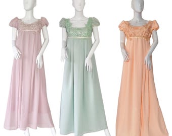 Handmade Regency Dress: Embroidered Lace & Chiffon Gown