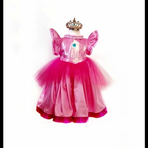 Super Mario Princess Peach Inspired Dress With Crown /Girls Princess Peach Inspired Dress/Mario Princess Cosplay Costume/Pink Princess Dress