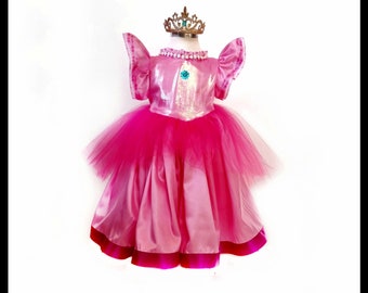 Princess Peach Inspired Dress with Crown: Super Mario Cosplay Costume