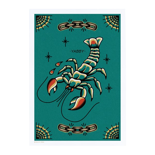 Yabby Tattoo | Neo-Traditional | Scorpion | Australian Fauna | Handmade Art Print | Spooky Poster