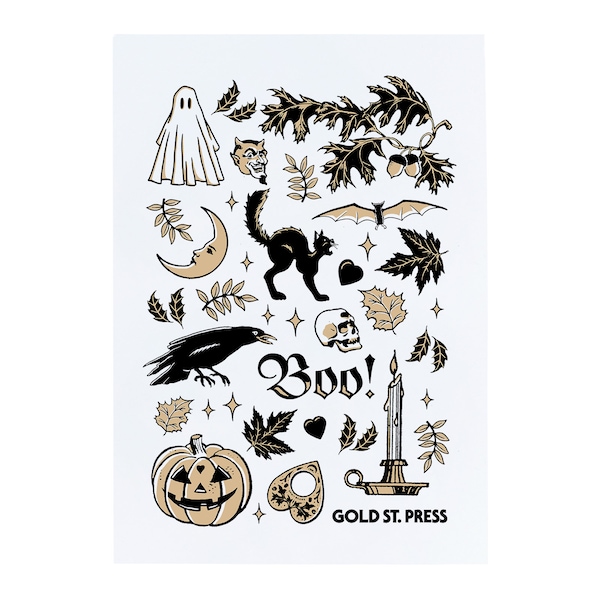 Halloween Flash Sheet | Handmade A3 Art Print | Spooky Poster | Retro Horror Artwork | Tattoo Flash Sheet