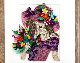 Dama, arte de papel quilling, hecho a mano, decoración del hogar, regalo, naturaleza