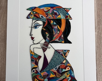 Egypt woman Quilling paper art,Handmade,Home decor,frame with glass