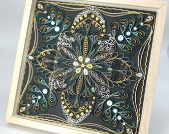 Quilled Mandala Wall Art: Handmade Paper Filigree, Green & Yellow