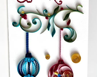 Christmas greeting card, handmade, quilling paper art