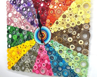 Quilling Paper Wall Clock: Handmade Rainbow Circle, Colorful Timepiece
