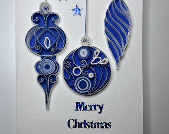 Christmas greeting card, handmade, quilling paper art, ornament